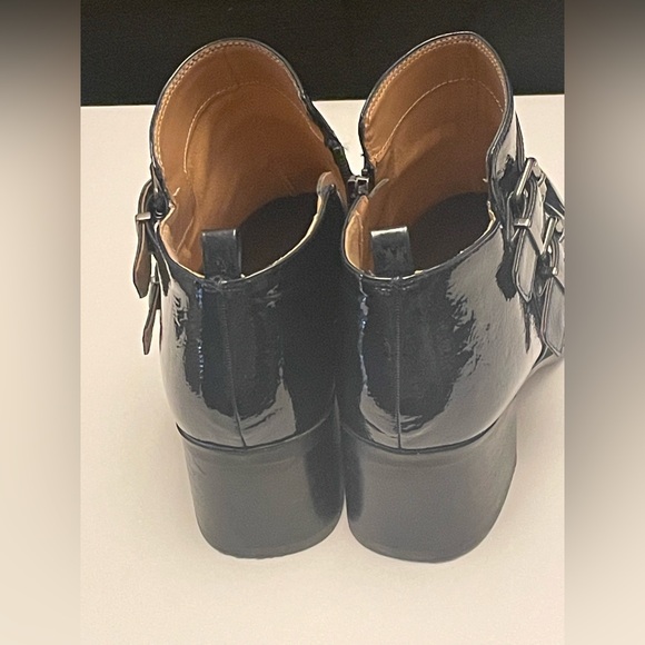 FRANCO SARTO BLACK RAINA, PATENT LEATHER, BLOCK HEEL BOOTIES SIZE 9.5 W - Picture 4 of 11